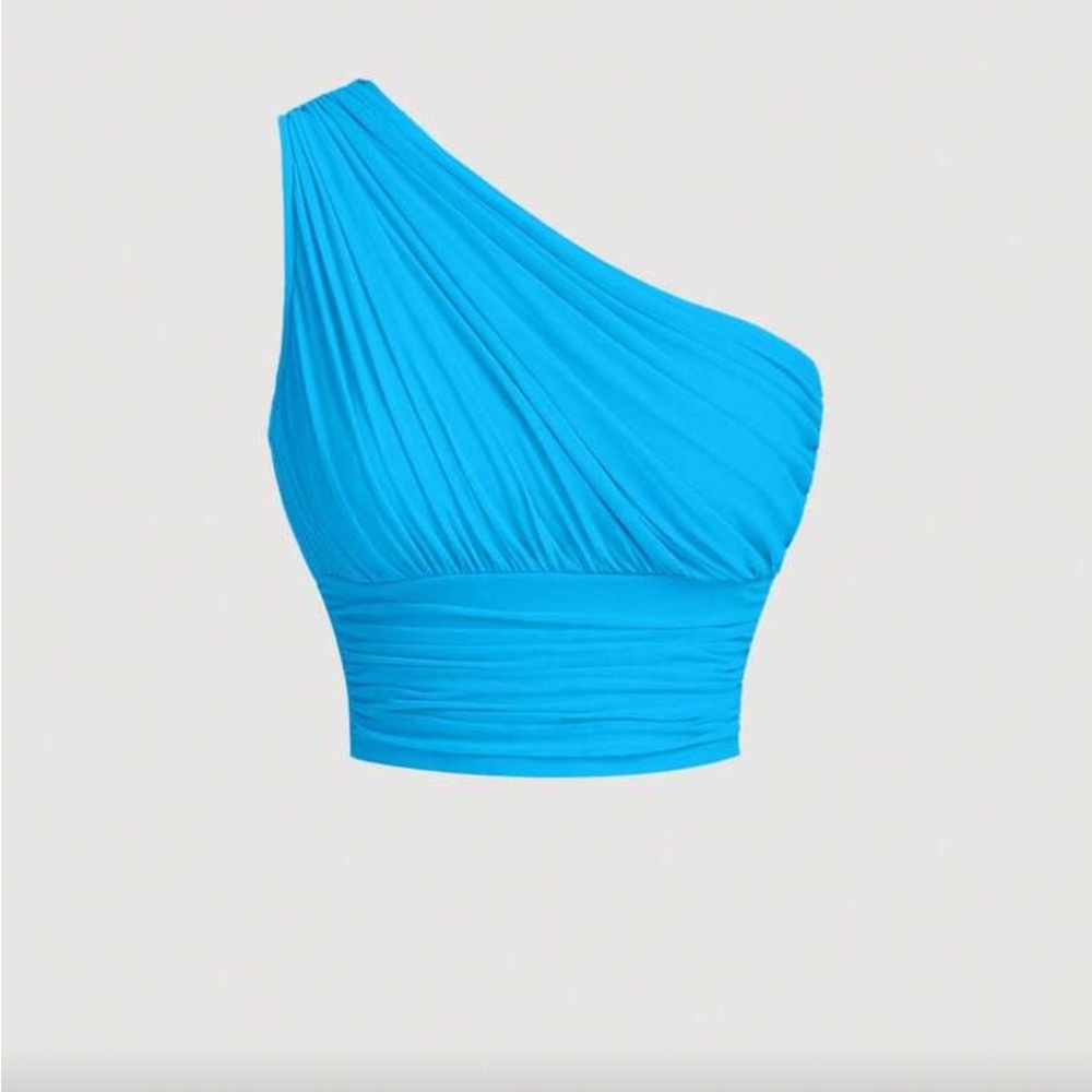 SHEIN Vibrant Blue One-Shoulder Crop Top